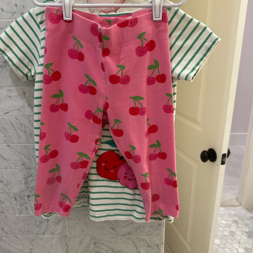 Mini Boden Green Striped cherry tunic set with capri leggings - Picture 3 of 4
